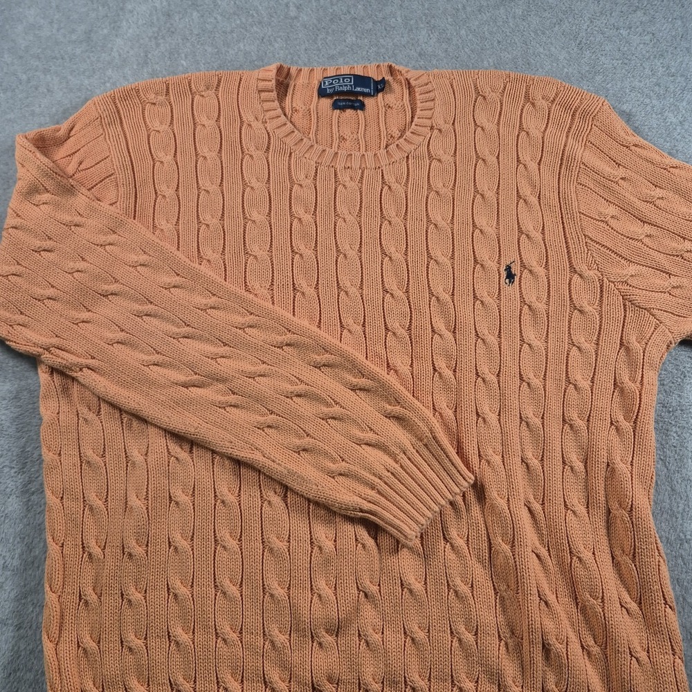 Polo Ralph Lauren Orange Cable Knit Sweater Crew Neck Sz XL Regular Fit Cotton